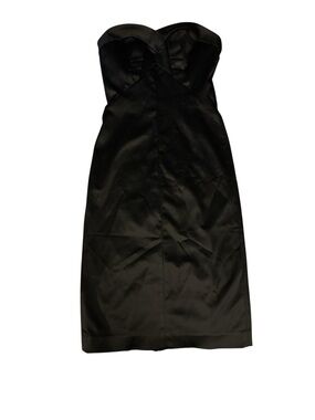Vintage Y2K bebe Made in USA Strapless Black Satin Sheath Cocktail Dress S
